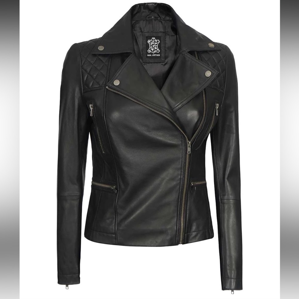 Amanda Women Quilted Jacket Black Real Leather G3-76